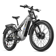 A silver and black Shengmilo S600Pro Dual Motor electric fat-tire bicycle with a rear cargo rack, shown from a three-quarter angle on a white background.