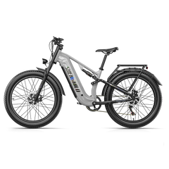 A silver and black Shengmilo S600Pro Dual Motor electric fat tire bike with a rear cargo rack, shown from a side profile on a white background.