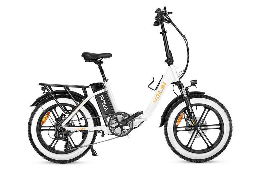 VITILAN U7 electric bike white side view with rear rack and fat tires