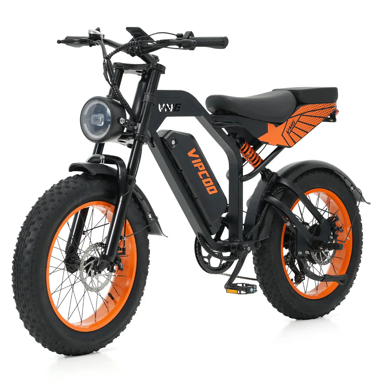 VIPCOO VM6 Electric City Bike with orange accents on a white background