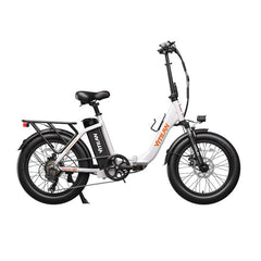 Vitilan U3 electric bike in white, side view, with step-through frame and rear rack