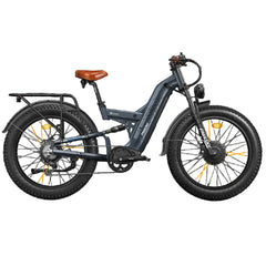 A black Warrior Pro M-530 electric fat tire bicycle with a brown saddle, shown from a side profile on a solid white background.