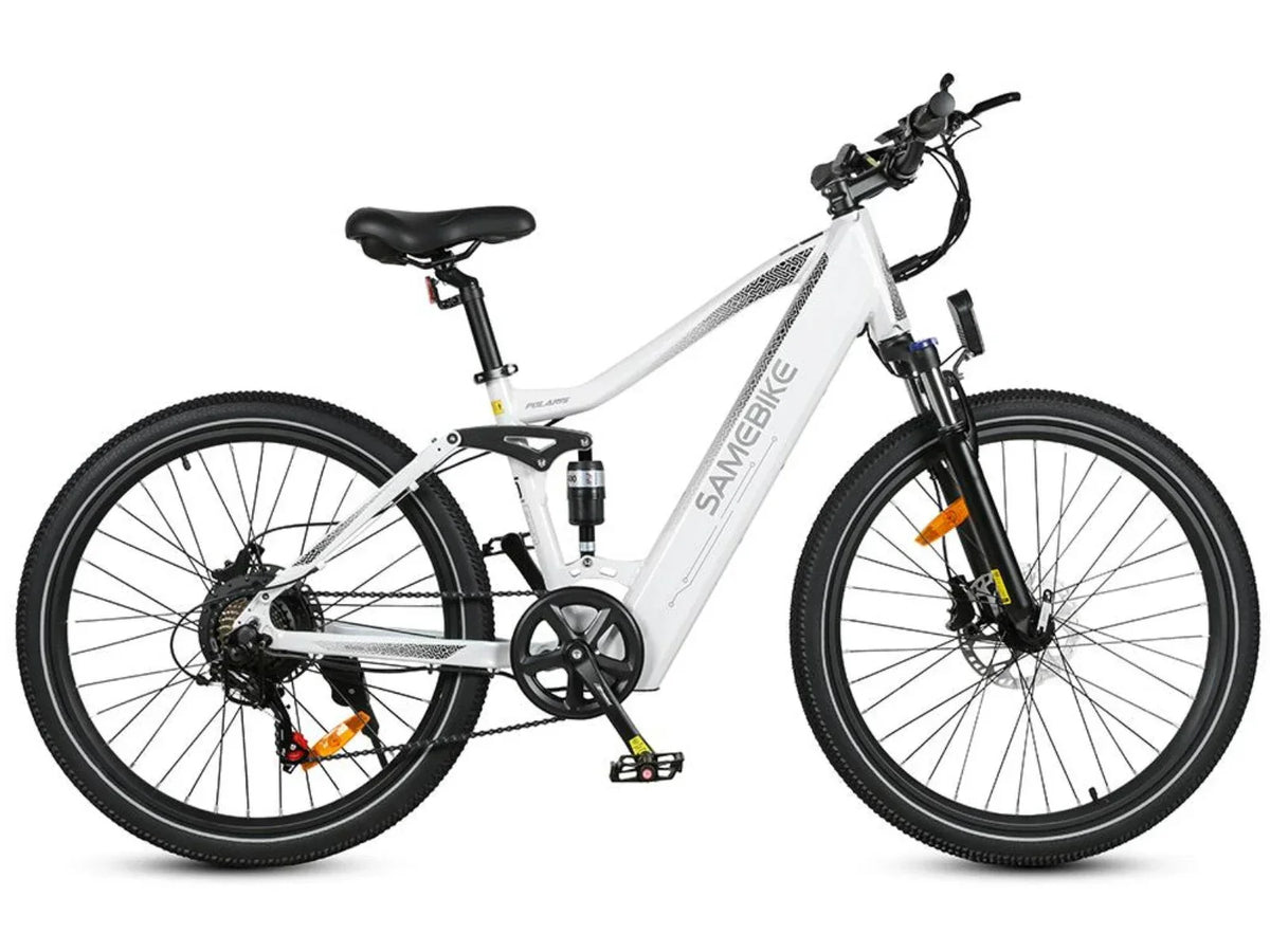 SAMEBIKE XD26-II electric bike in white, side view highlighting frame and wheels