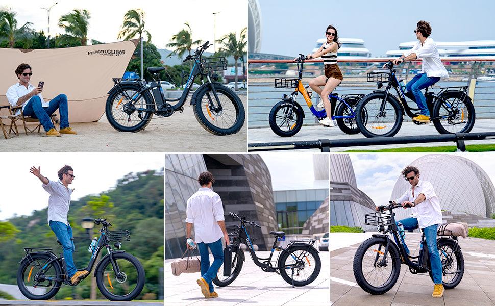 Ridstar MN26 Electric Bike - .A collage of images showcasing rider experience in urban city.